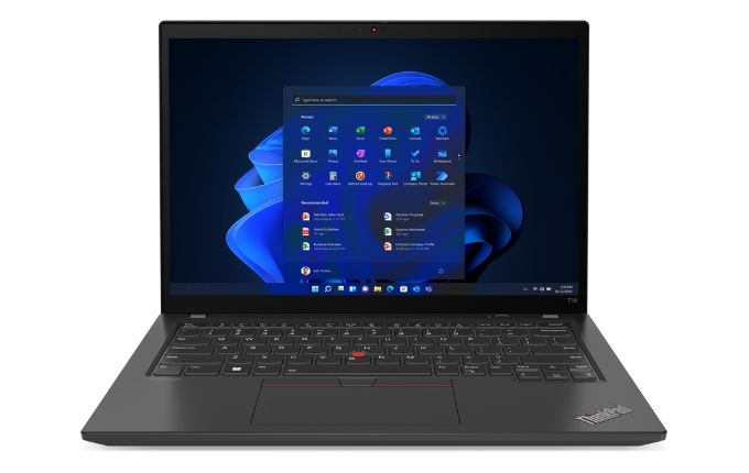 Das Lenovo ThinkPad T14 Gen 3 in Schwarz ist ein Laptop mit Tastatur und Bildschirm