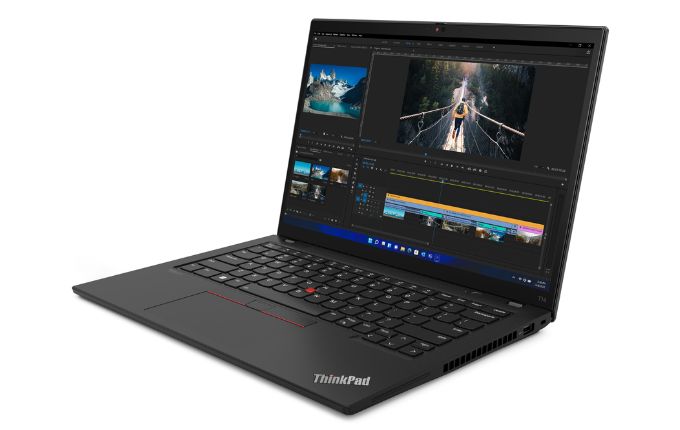 Das Lenovo ThinkPad T14 Gen 3 in Schwarz ist ein Laptop mit Tastatur und Bildschirm